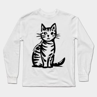 Stick figure cat in black ink Long Sleeve T-Shirt